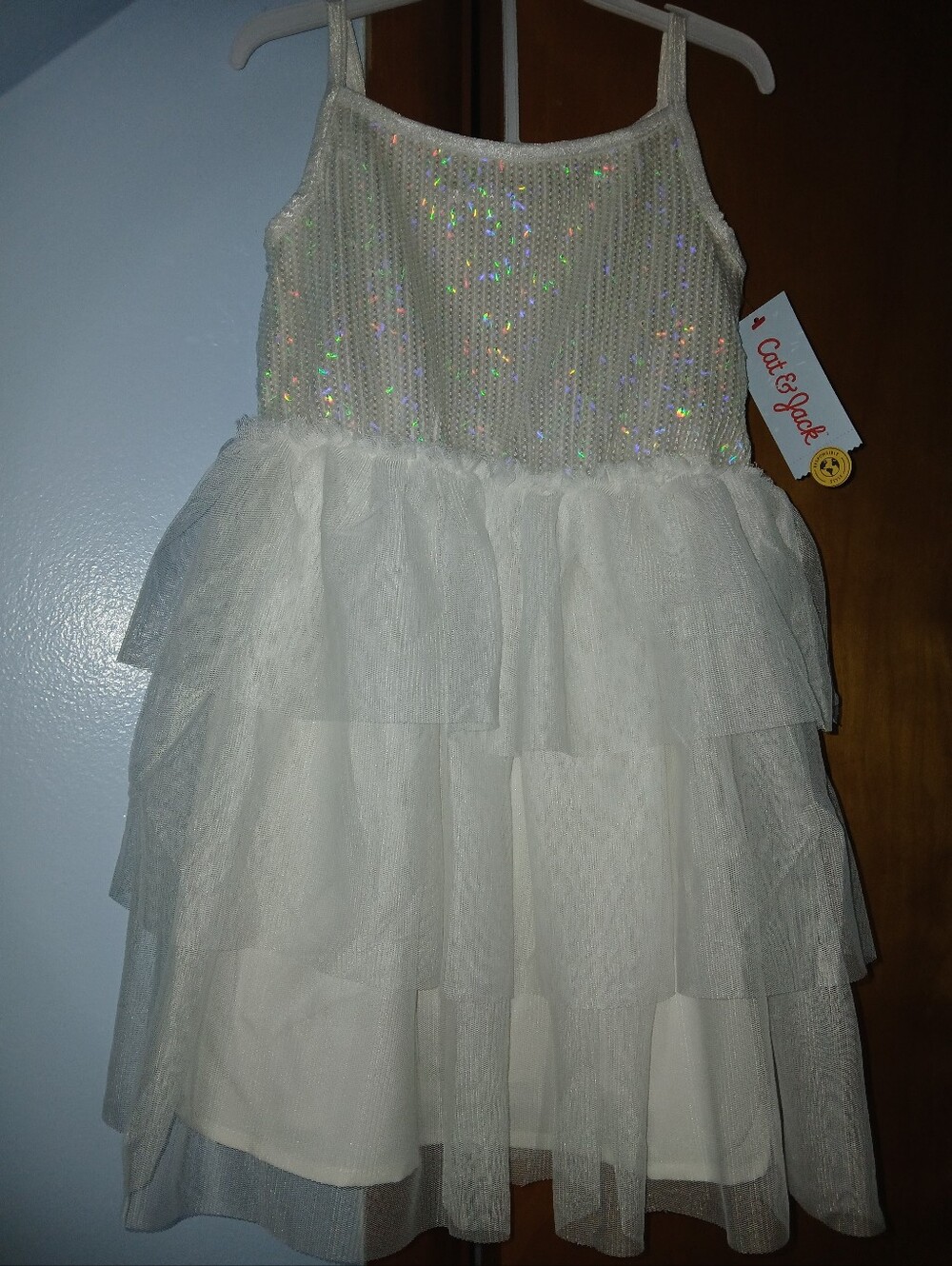 Cat & Jack Ivory Sequin Tulle Layered Party Dress